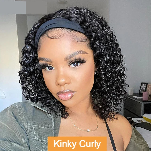 Kinky Curly Headband Bob Wig | Sophisticated "Short-to-Long" Brazilian Silhouette | Elegant "Glueless" Curly Hairpiece | "Dignified" Natural Black Human Hair Wig for Radiant Versatile Styling Luxegan