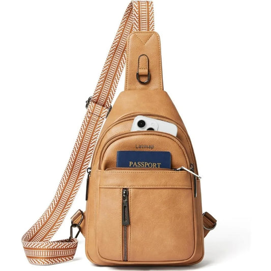 Sling Bag For Women Men Backpack Fanny Pack Crossbody Chest Travel Shoulder Belt Bags Purse Handbag PU Leather