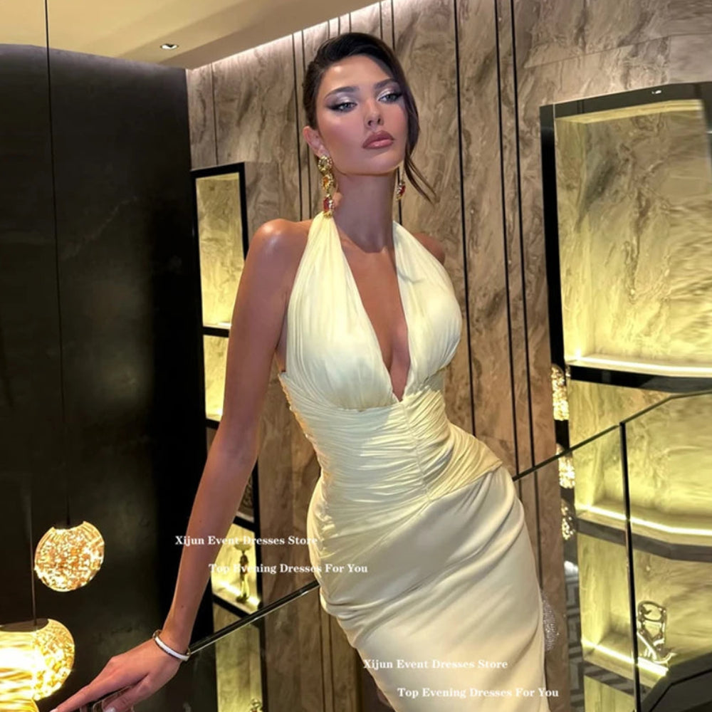 Sexy Off-The-Shoulder Pearl Mermaid Prom Dress | Saudi Arabia Inspired Slim-Fit Satin Evening Gown | Custom Size Floor-Length Cocktail Party Dress | Model 2R20240201 Simple Essential for Elegant Styling Luxegan