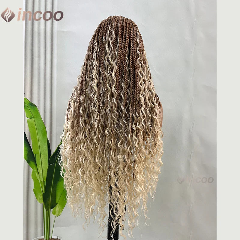 32-36 Inch Boho Box Braids Goddess Locs Wig | 360 Full Lace