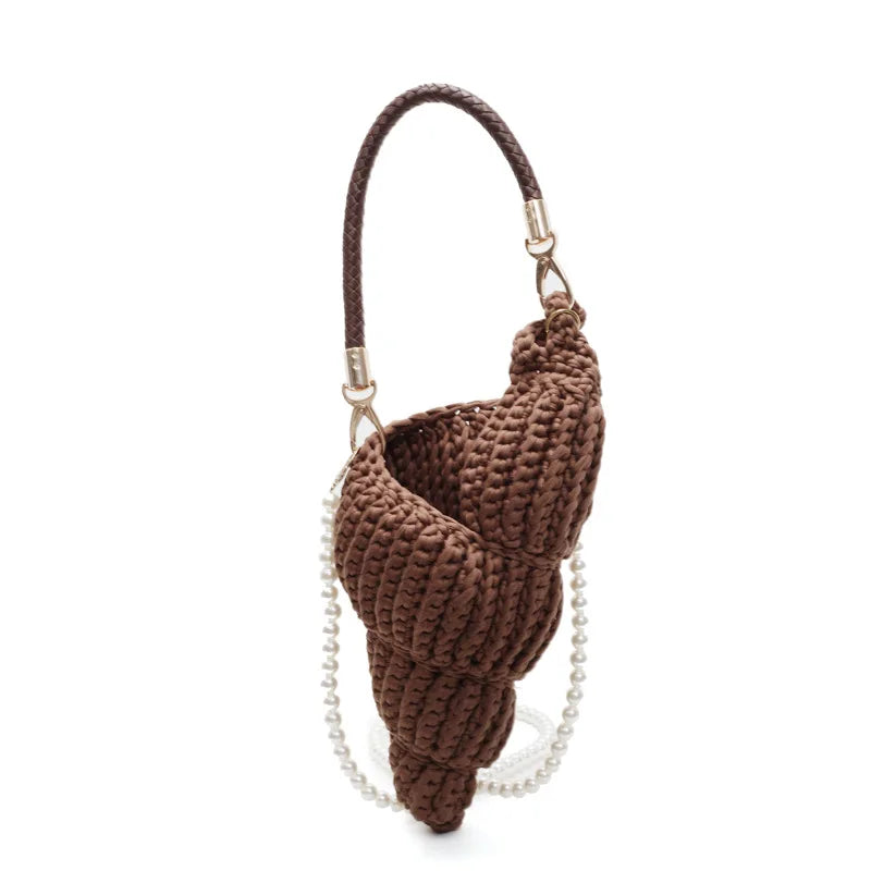 Hand-Woven Shell Bag | Luxury Pearl Chain Crossbody Purse Luxegan