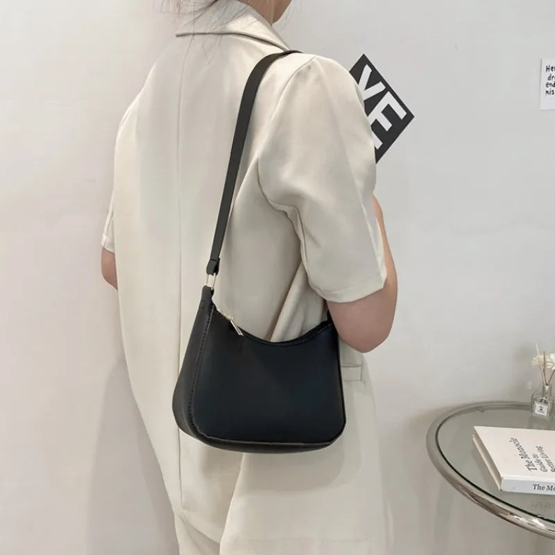 Retro PU Leather Shoulder Bag | Casual Solid Color Underarm Hobo Purse Luxegan
