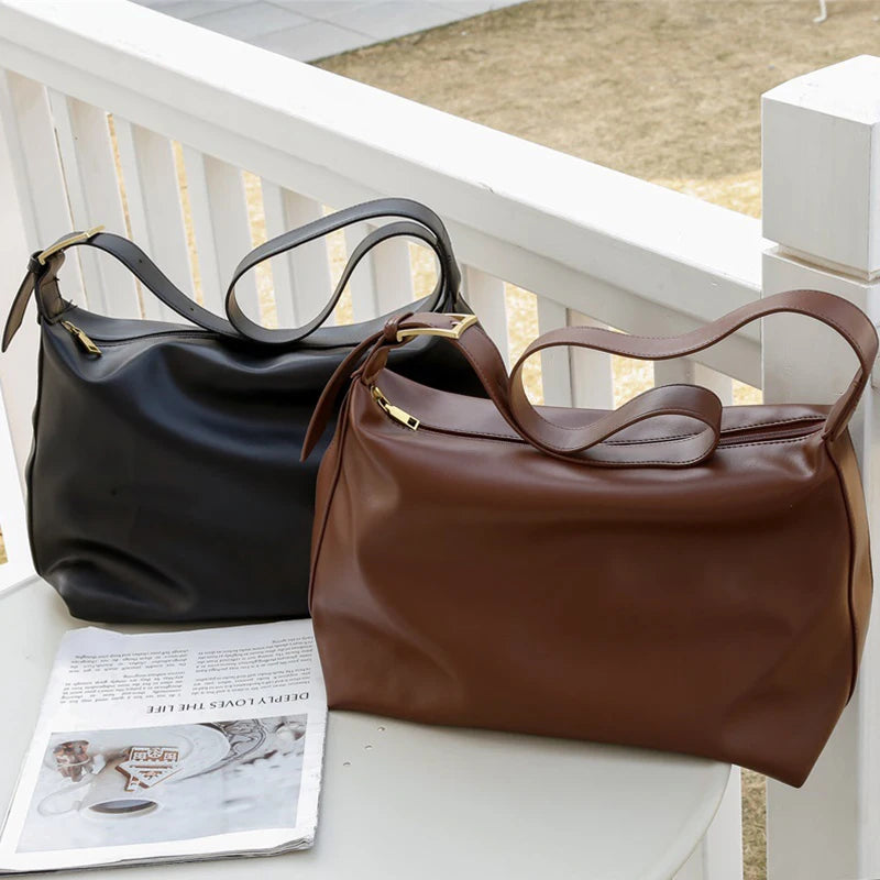 Vintage Big Capacity Shoulder Bag | Soft Leather Crossbody & Armpit Satchel Bag (Casual Portable Handbag Purse - Bolsa) Luxegan