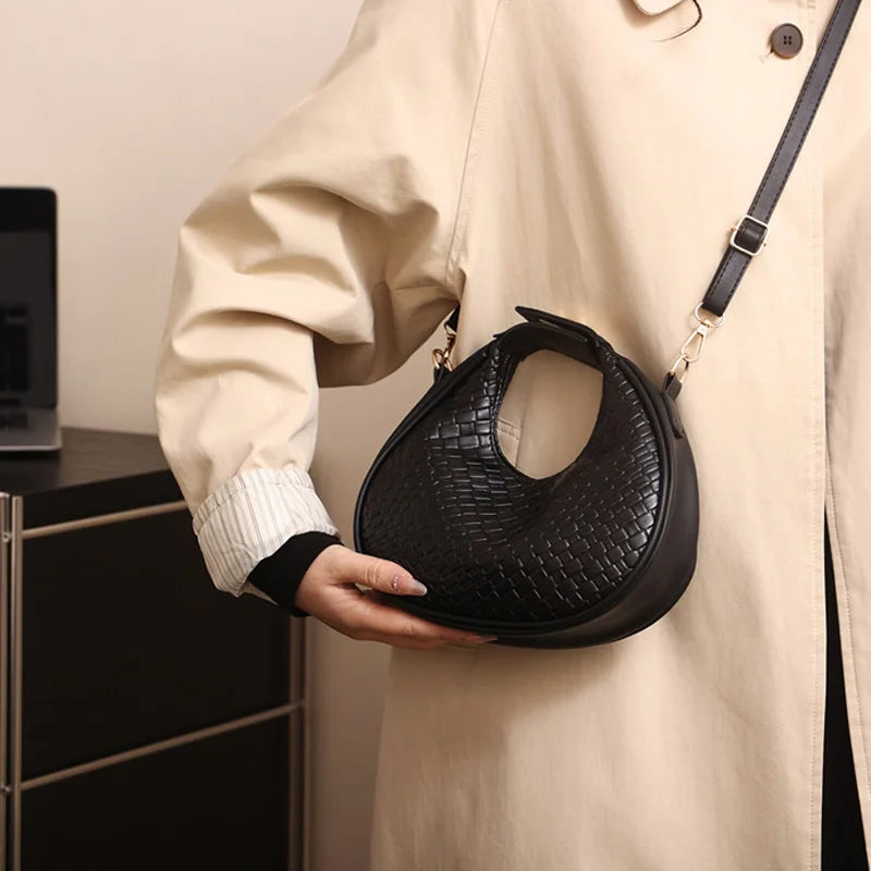 Fashion Solid Color Lattice Shoulder Bag | Sophisticated PU Leather Crossbody Bag | Elegant Ladies’ Small Trend Handbag | Luxury Designer Minimalist Flap Bag for Versatile Wear Luxegan