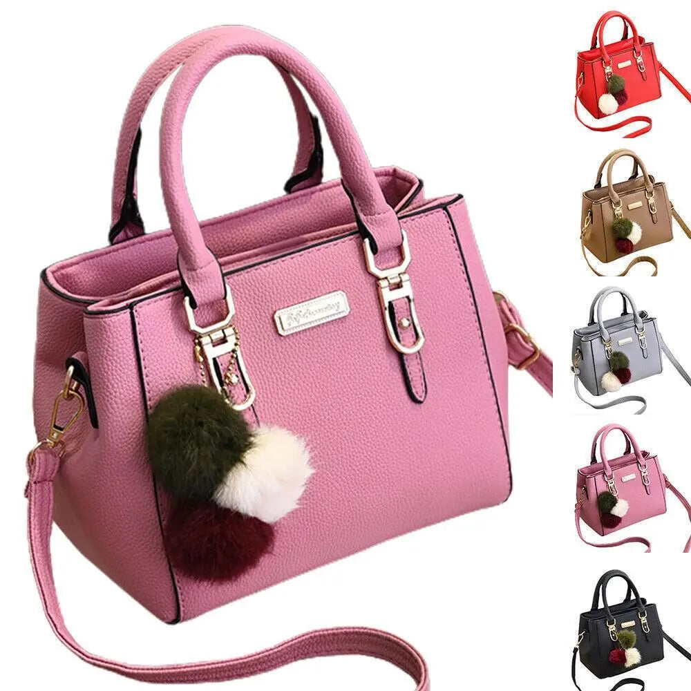 Vintage PU Leather Women's Handbag | Large Capacity Plush Tassel Shoulder Crossbody Messenger Bag (Tote Boston Style, Versatile) Luxegan