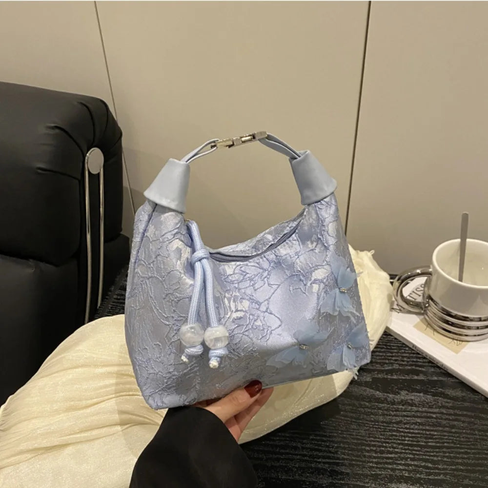 Retro Embroidered New Chinese Style Handbag | Canvas Butterfly Hanfu Shoulder Bag | Elegant Cheongsam Accessory | Vintage Zipper Tote for Weddings and Formal Events Luxegan