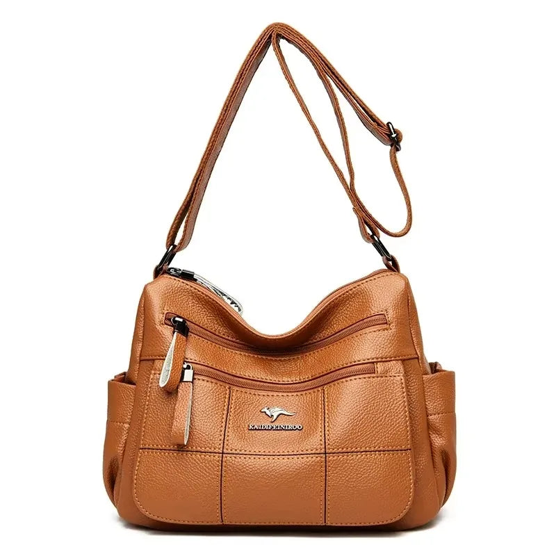 Genuine Soft PU Leather Handbags for Women | Vintage Shoulder Tote Bag & Large Capacity Purse