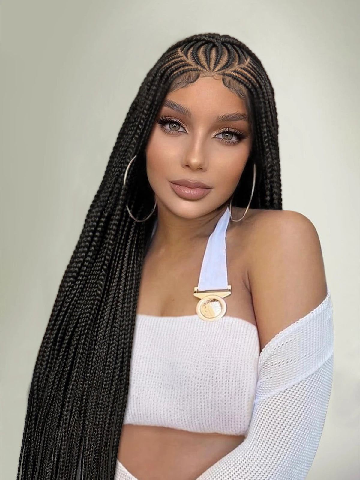 Box Braids Wig 36Inch Cornrow Braided Wigs Synthetic Full Lace  Braided Wig for Black Women Blended Lace Front Braiding Hair Wig Luxegan