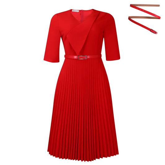 V-Neck Short Sleeve Draped Pleated A-Line Midi Dress | Elegant Evening Formal Plus Size Dress Luxegan
