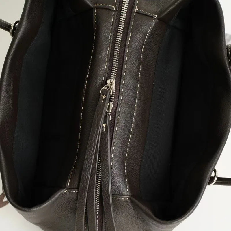 Vintage Top Layer Cowhide Handbag | Large Capacity Genuine Leather Shoulder Bag | New Designer Women’s Crossbody | Versatile Soft Leather Casual Tote Luxegan