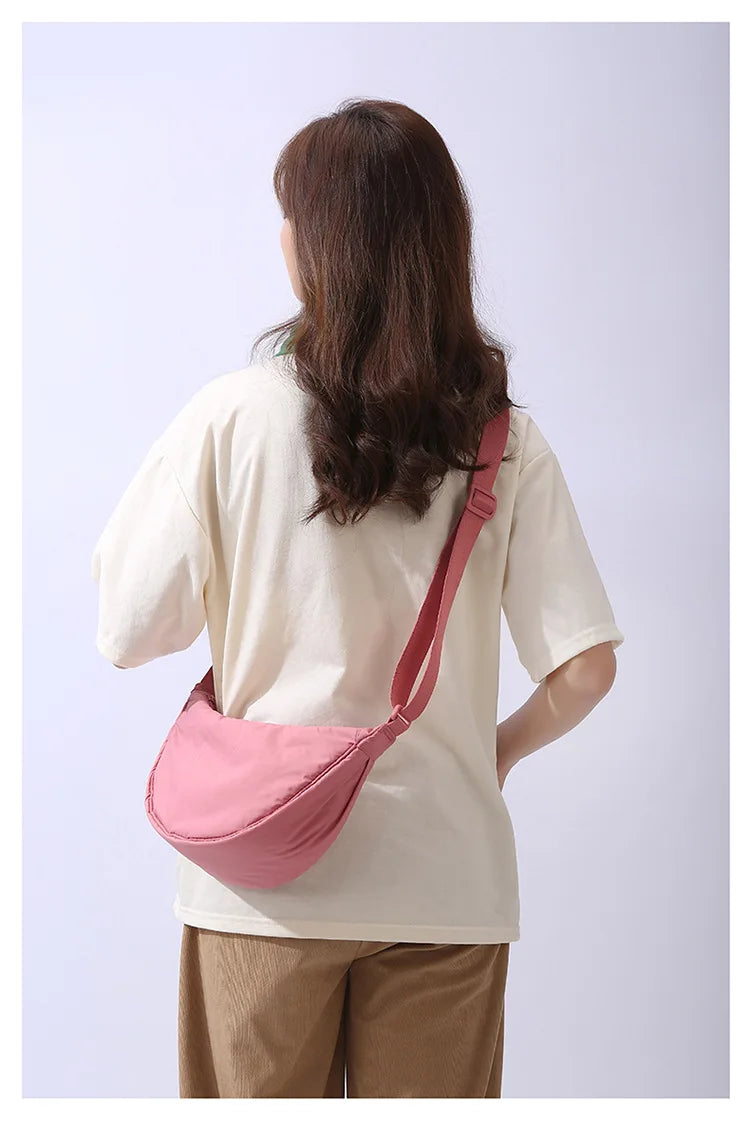 Solid Color Women's Portable Shoulder Bag Simple Female Nylon Cloth Padded Crossbody Bags | Travel Purse Handbags Messenger Bag Luxegan