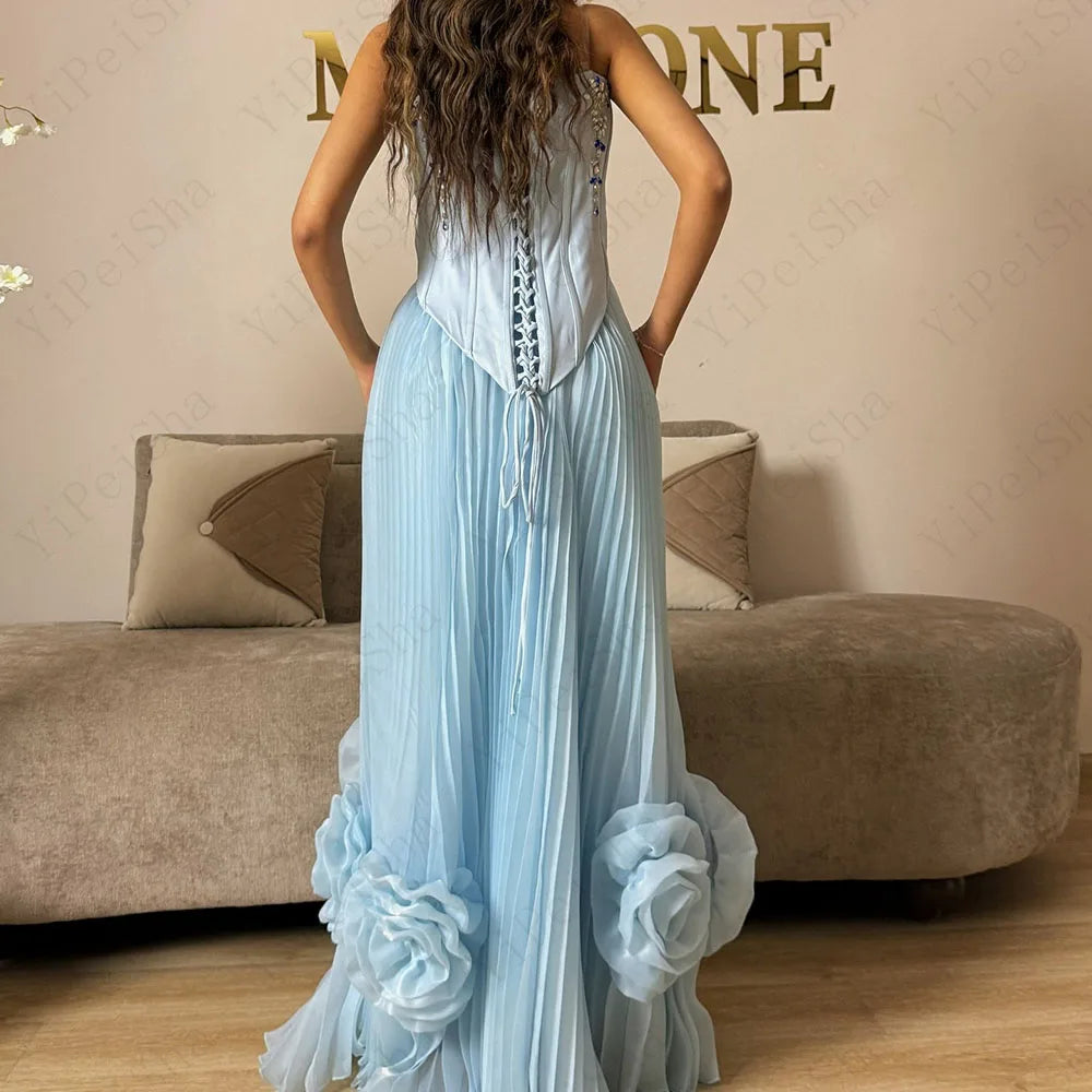 Crystal Floral Beaded A-Line Prom Gown | Strapless Sleeveless Floor-Length Evening Dress Luxegan