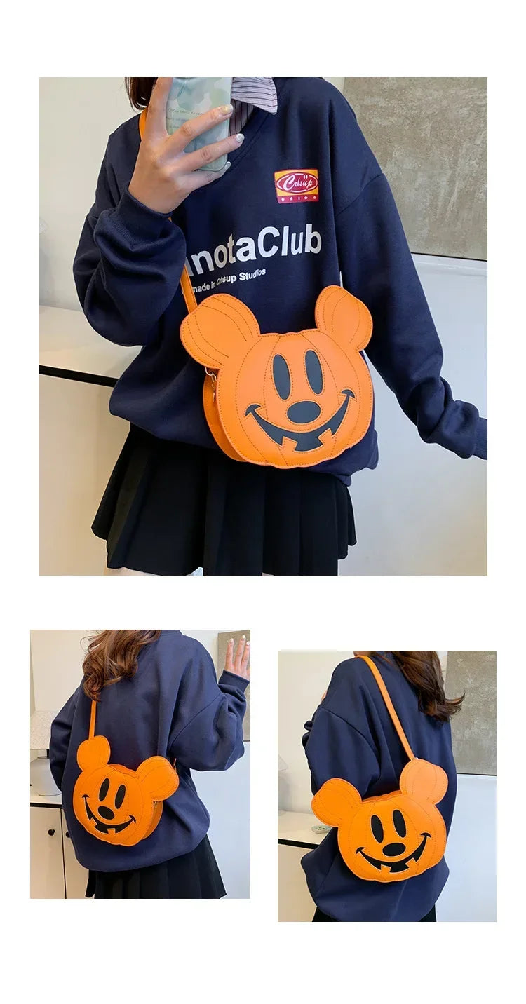 New Disney Mickey Halloween Pumpkin Creative Shoulder Bag | Funny Women's PU Crossbody Cartoon Bag (Personalized Niche Design) Luxegan