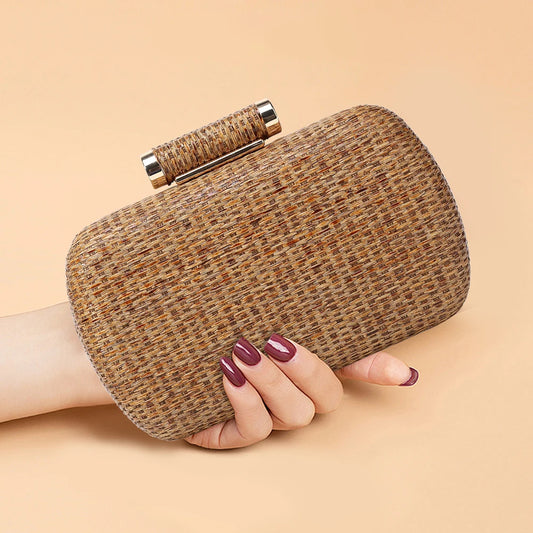 Summer Crochet Vintage Dinner Bag | Hand-Woven Straw Weaving Clutch Bag & Chain Crossbody Bag Luxegan