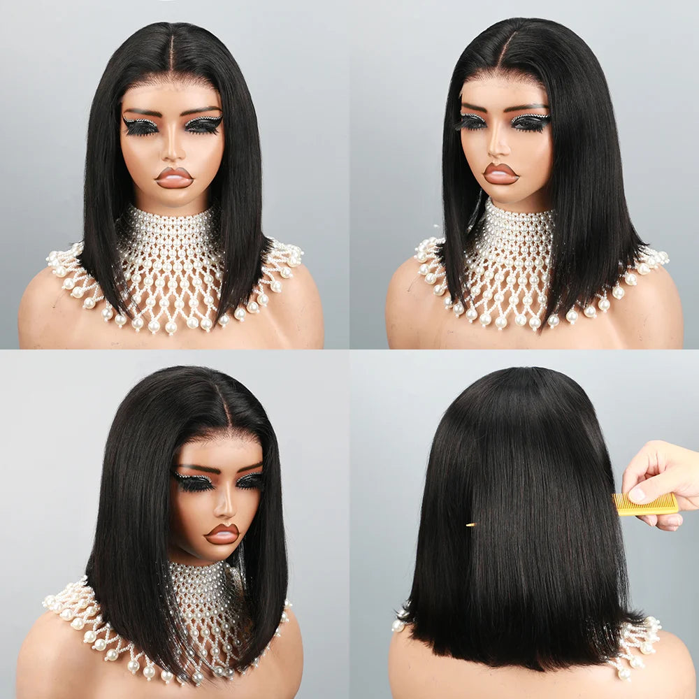 Sleek Bone Straight Glueless 4x6 HD Transparent Lace Bob Wig | 200% Density Pre-Plucked & Pre-Cut Swiss Lace Wig | 100% Brazilian Remy Human Hair Wear-and-Go Bob for Women Luxegan