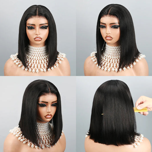 Sleek Bone Straight Glueless 4x6 HD Transparent Lace Bob Wig | 200% Density Pre-Plucked & Pre-Cut Swiss Lace Wig | 100% Brazilian Remy Human Hair Wear-and-Go Bob for Women Luxegan