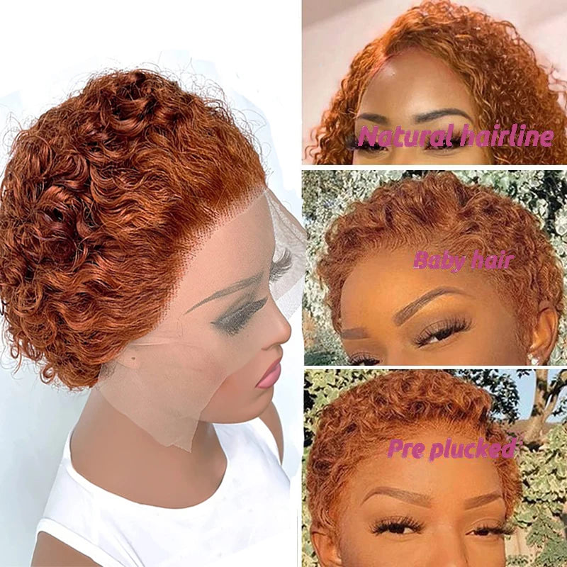 Vibrant Orange Pixie Cut Short Bob Wig - 13x4 Transparent Lace Frontal Human Hair Wig - French Curl Pre-Plucked Brazilian Remy Hair Wig for Women (6 Inch, Glueless) Luxegan