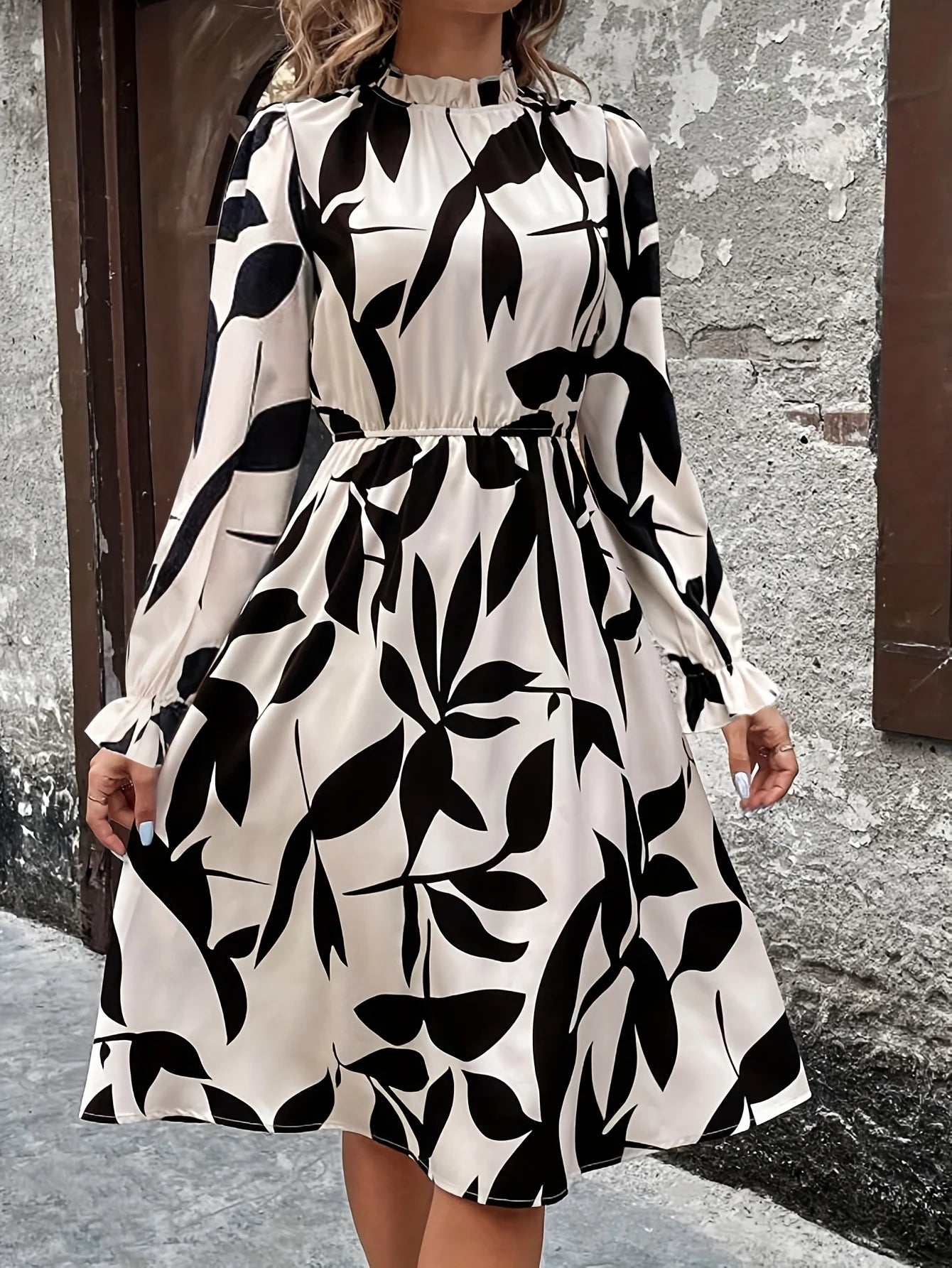 Women's New Elegant Print Long Dress | Casual Fashion Turtleneck Long Sleeve Gown | Luxury Vacation A-Line Maxi Dress | Premium Flowing All-Season Casual Vestido Luxegan