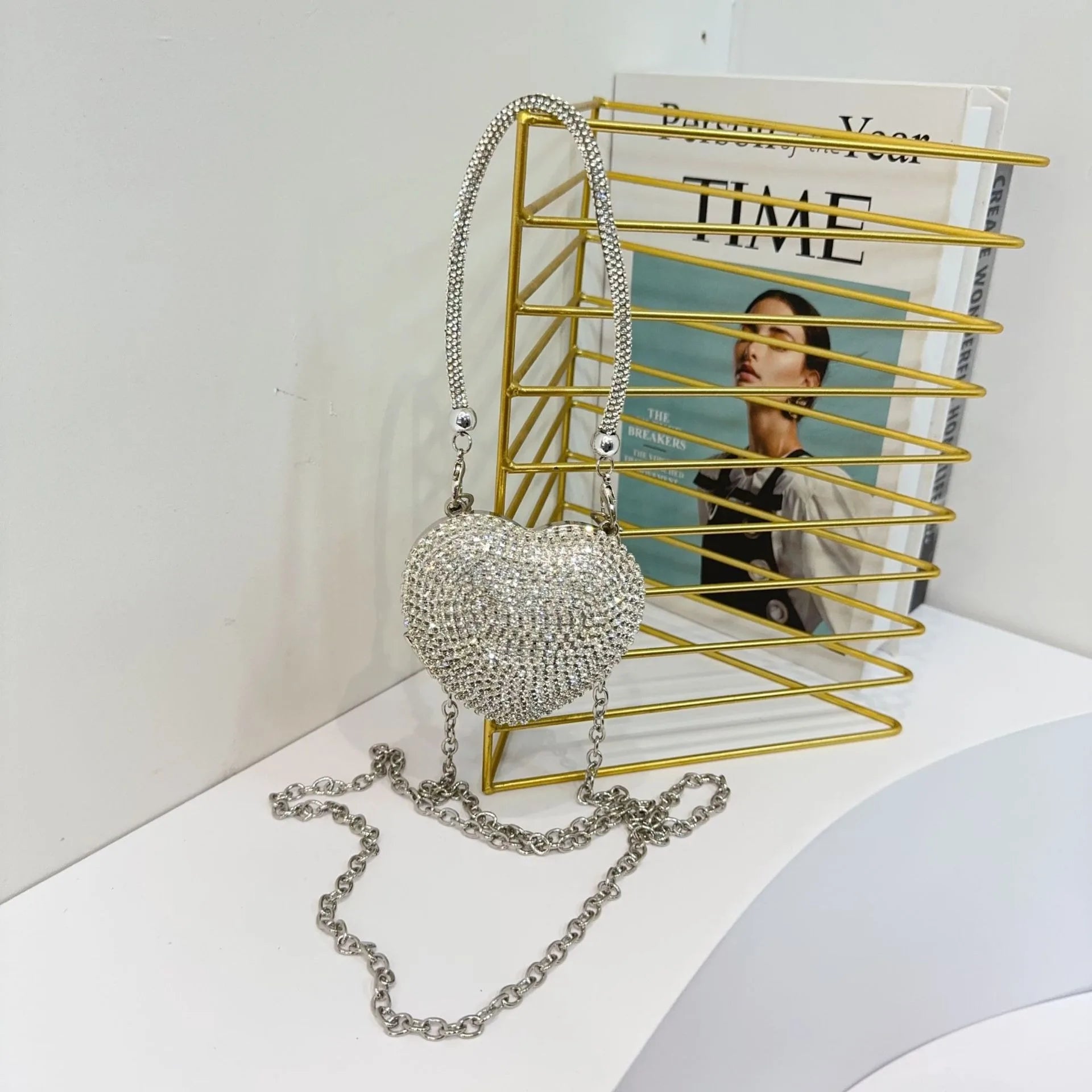 Luxury Mini Heart-Shape Crystal Clutch | Hard Diamond Inlay Evening Party Handbag - view 21