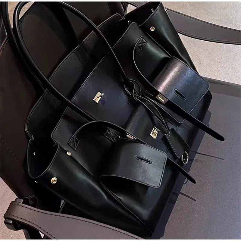 Luxury Wings Style Synthetic Leather Shoulder Bag,Large Capacity Commuting Women Tote Bag,Punk Buckle Simple Versatile Handbag