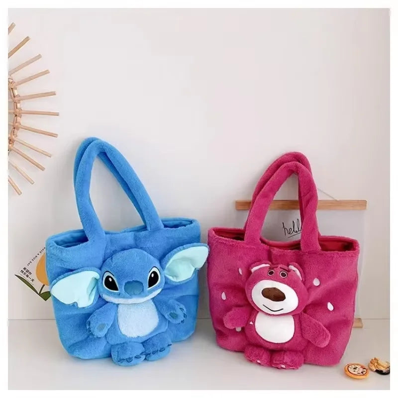 New Cartoon Plush Doll Shoulder Bag | Sweet and Cute Stitch Strawberry Bear Soft Cute Girls Handbag Luxegan