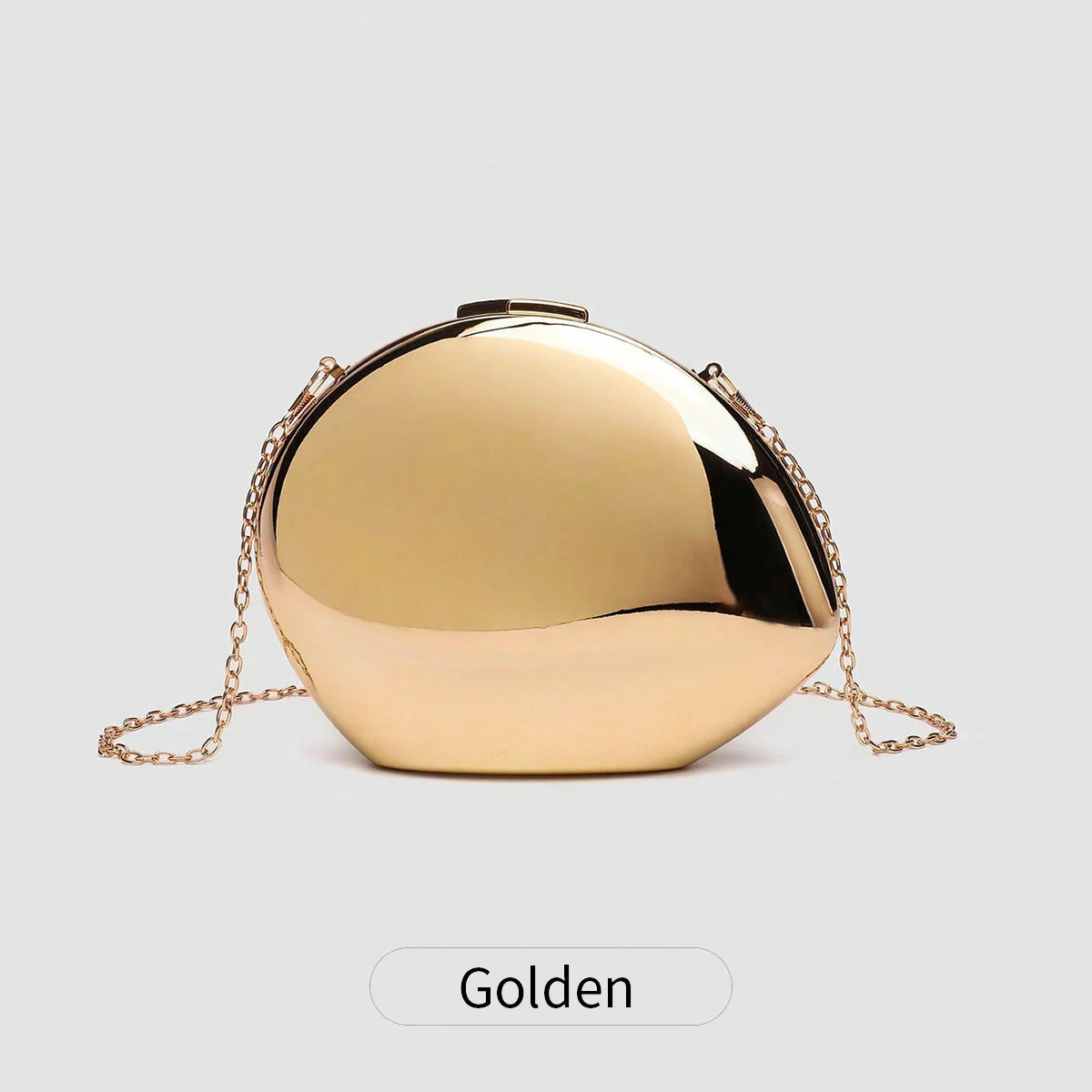 Designer Acrylic Shell Shape Clutch | Sophisticated "Shiny Metal" Silhouette | Elegant Gold and Silver Evening Bag | "Dignified" High-Performance Crossbody Essential for Radiant Versatile Styling Luxegan