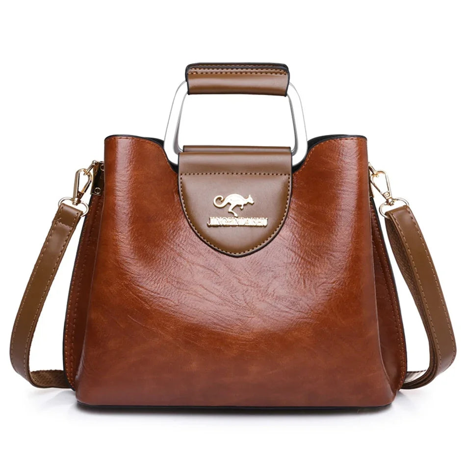 Luxury Designer Oil Leather Tote | Soft Crossbody Handbag Luxegan