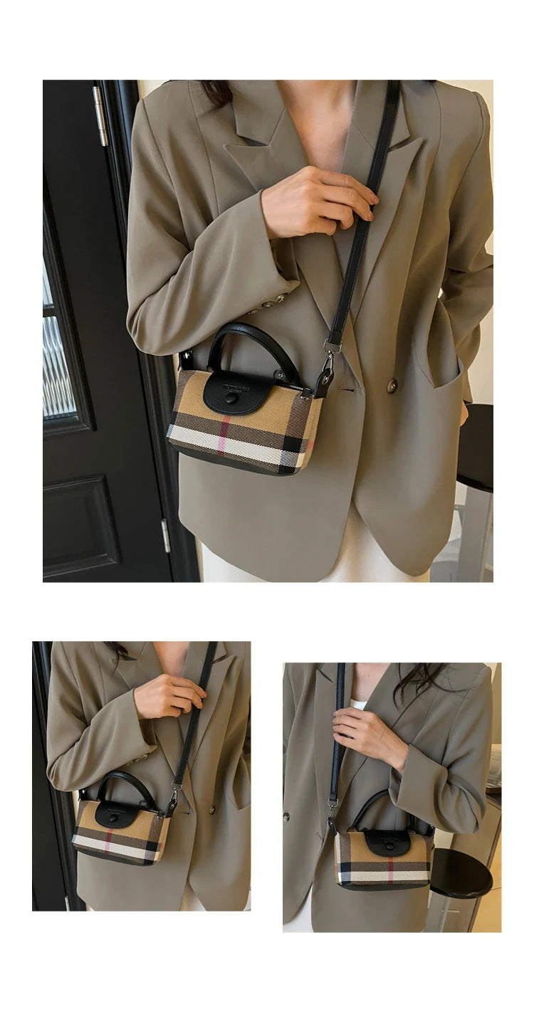 Fashion Check Pattern Dumpling Bag | Soft Bucket Crossbody Luxegan