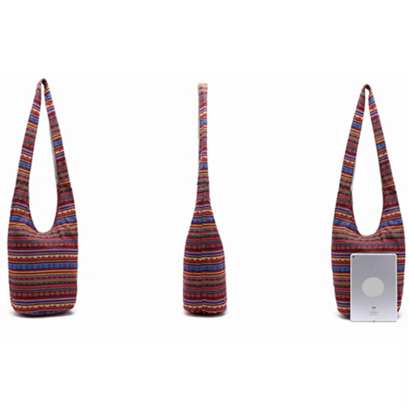 Boho Ethnic Bucket Bag | Casual Striped Crossbody Shoulder Bag Luxegan