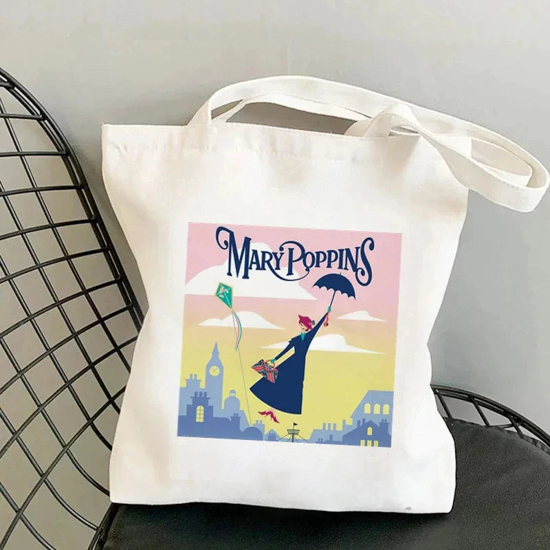Soft Unisex Canvas Mary Poppins Tote | Kawaii Harajuku Large Capacity Shopping Bag Luxegan