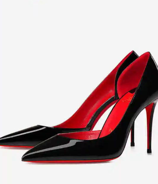 Elegant Luxury Brand Trendy Stilettos | Sophisticated Red Shiny Bottom Pumps | Elegant "Handmade Patent Leather" Silhouette | "Dignified" Sexy Pointed Toe Fashion Shoes for Radiant Versatile Styling Luegan