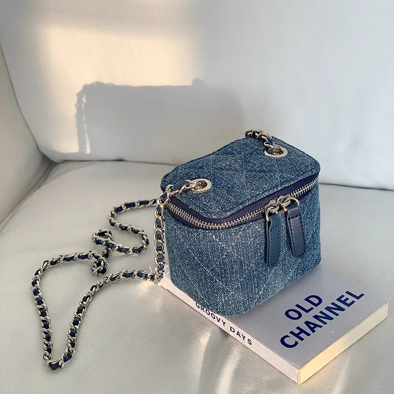 Mini Denim Crossbody Bags for Women | Lingge Chains Shoulder Bag & Fashion Brands Box Bag (Lipstick Coins Purses & Handbags) Luxegan