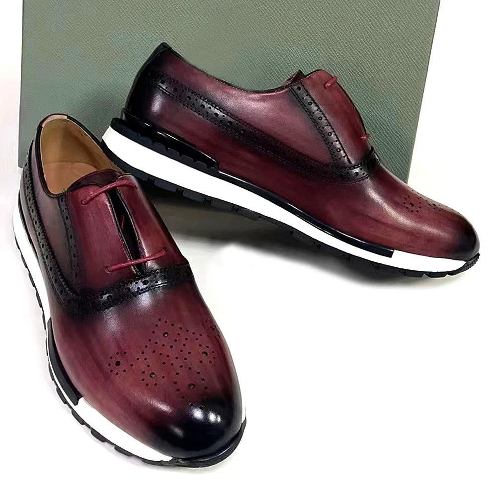 Luxury Brand Men's Calfskin Oxford Sneakers | Sophisticated Two-Eyelet Formal Leather Laces | Elegant "Classic European" Silhouette | "Dignified" Anti-Slip Rubber Sole for Radiant Versatile Styling Luxegan
