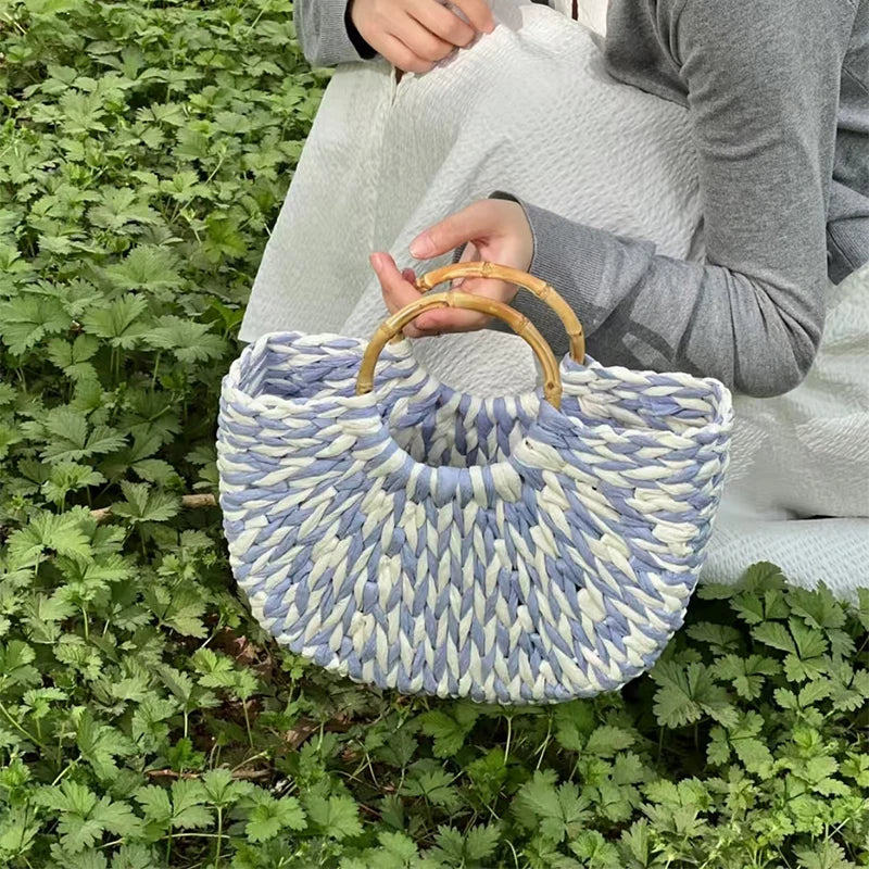 Designer Women's Pearlescent Inlay Half Moon Crossbody Bag | Exquisite Shell Beaded Handbag with Sequin & Wooden Handle Tote Luxegan