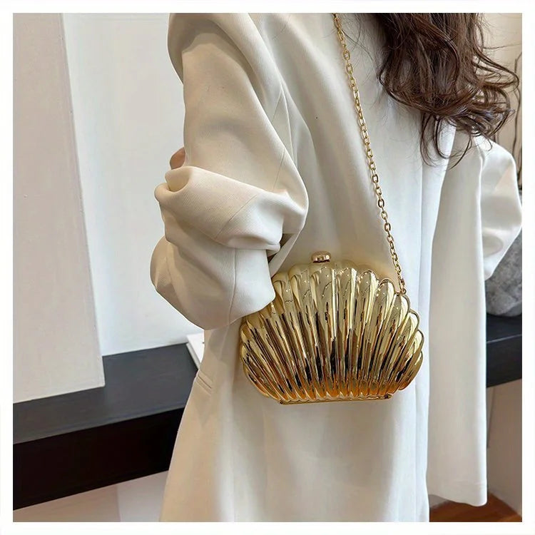 Y2K Retro Shell Clutch | Mini Crossbody with Metallic Finish Luxegan
