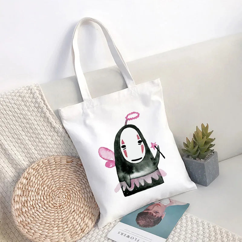 Spirited Away Faceless Anime Cartoon Large Capacity Canvas Shoulder Bag | Women's Casual Tote Kids Student Handbag Shopping Bags Luxegan