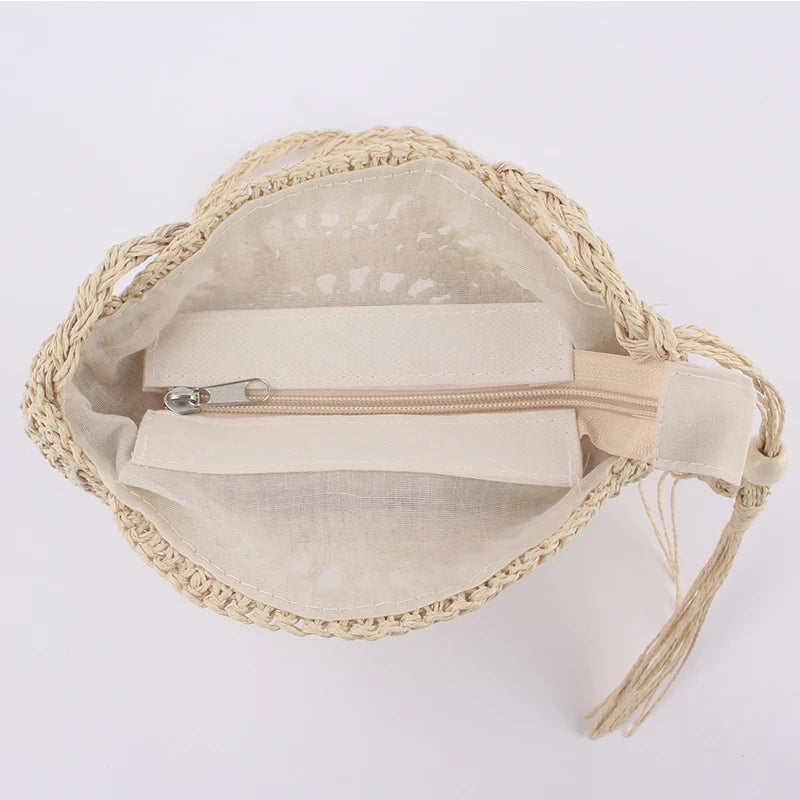 Round Soft Paper Rope Shoulder Bag | Tassel Summer Beach Handmade Crossbody Bag Luxegan