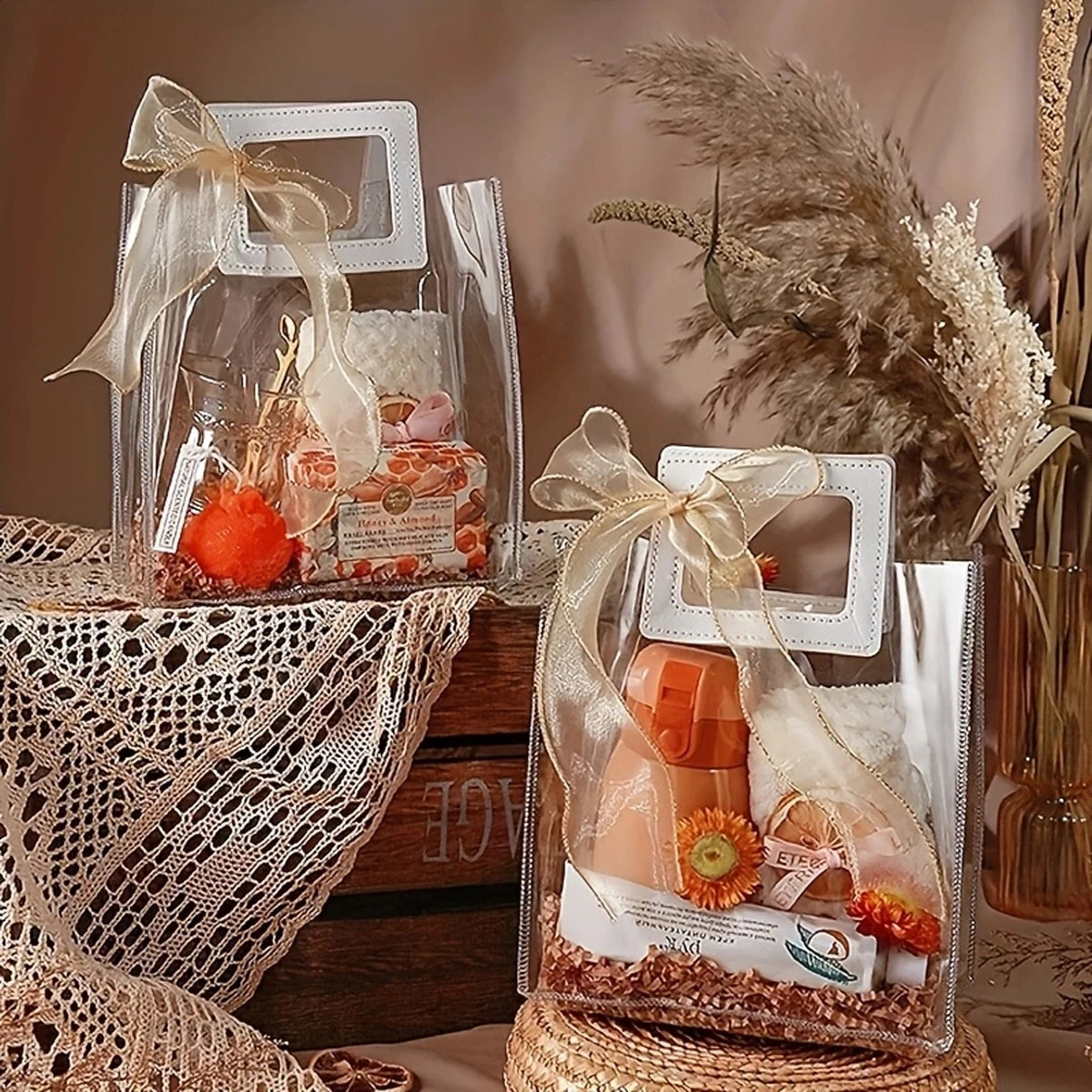 Romantic Transparent Handbag | White Handle & Flower Design Luxegan