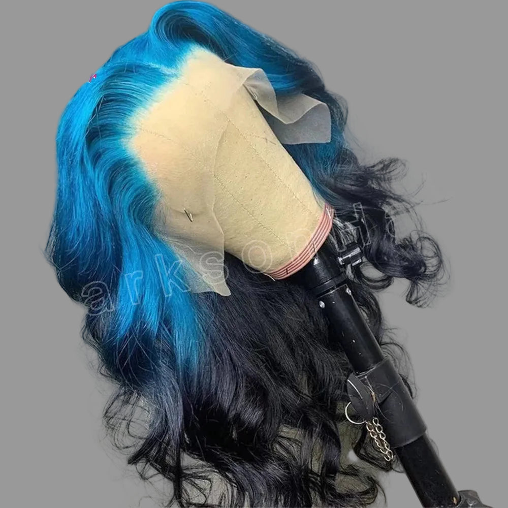 #4/613 Ombre Blonde Lace Front Wig | High-Impact Black with Blue Custom Tone Option | 13x4 HD Transparent Swiss Lace Frontal Body Wave Human Hair Wig for Women Luxegan