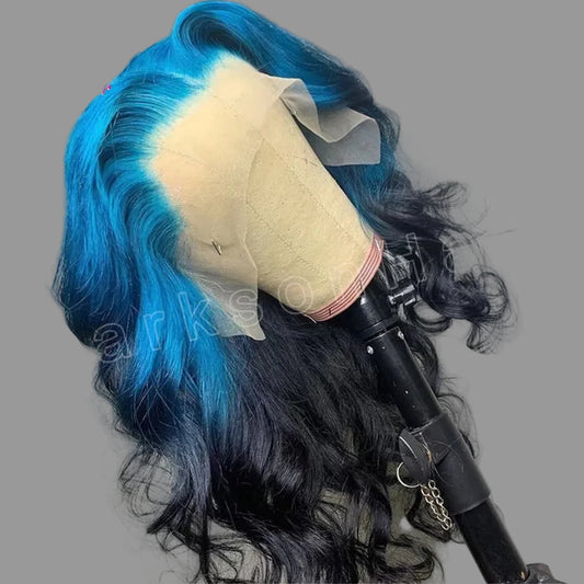 #4/613 Ombre Blonde Lace Front Wig | High-Impact Black with Blue Custom Tone Option | 13x4 HD Transparent Swiss Lace Frontal Body Wave Human Hair Wig for Women Luxegan