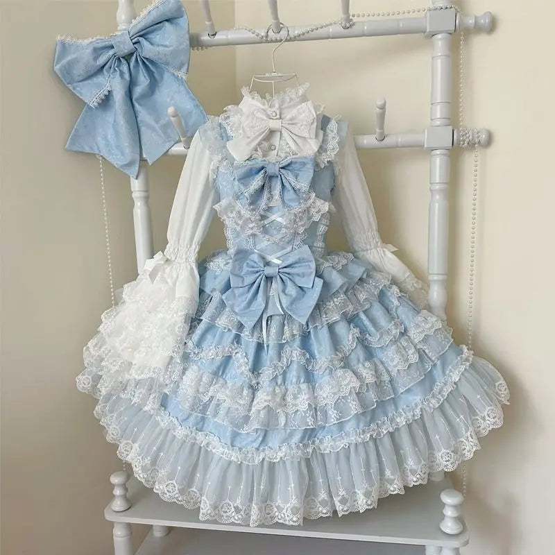 Women's Victorian Sweet Lolita Princess Dress | Kawaii Cute Lace Ruffle Flower Wedding Gown | Japanese Retro Elegant Bow Mini Dress | Premium Tatting Full Sleeve All Season Vestido Model LY014D5368 Luxegan