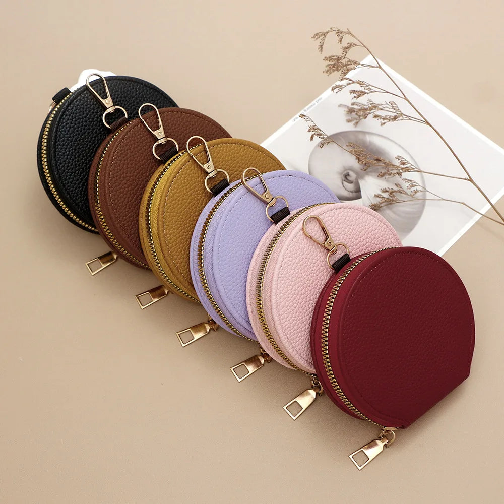 Fashion Candy Color Circular Zipper Coin Purse | Small PU Wallet, Headphone & Key Bag, Student Card Holder (Unisex) Luxegan
