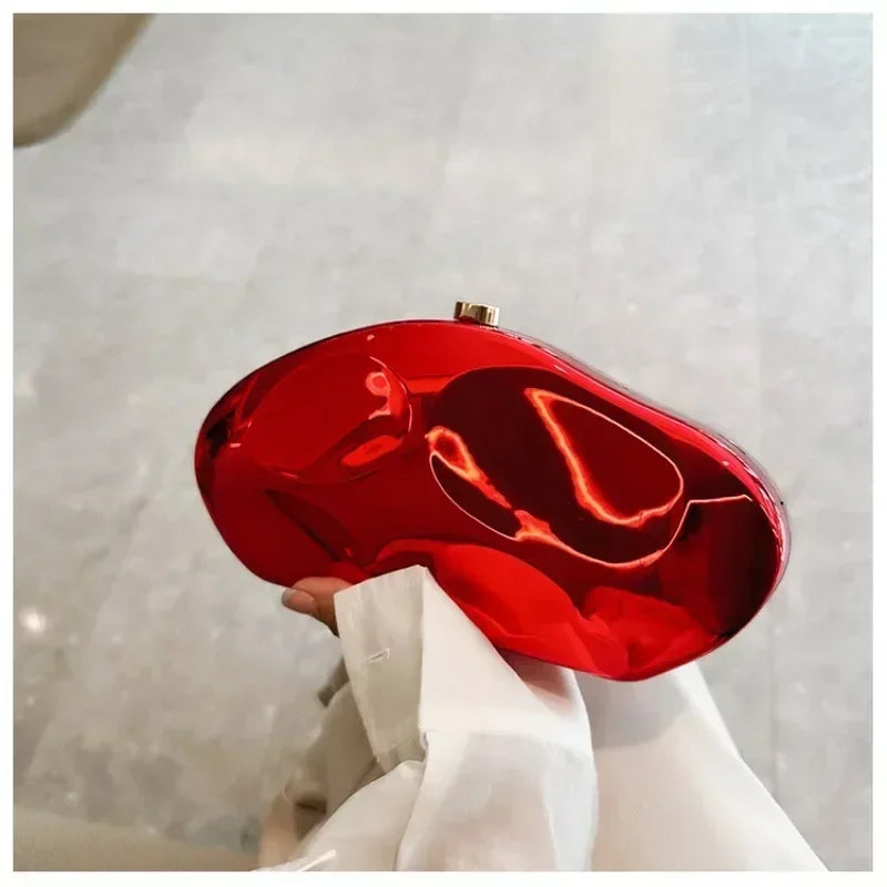 Hard Acrylic Shell Minaudiere | Gold/Silver/Blue Metal Shiny Evening Clutch Luxegan