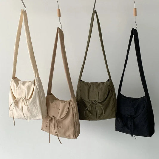 Vintage Flap Nylon Bow Crossbody Bag | Large Autumn Commuter Shoulder Bag & Simple Messenger Bag Luxegan