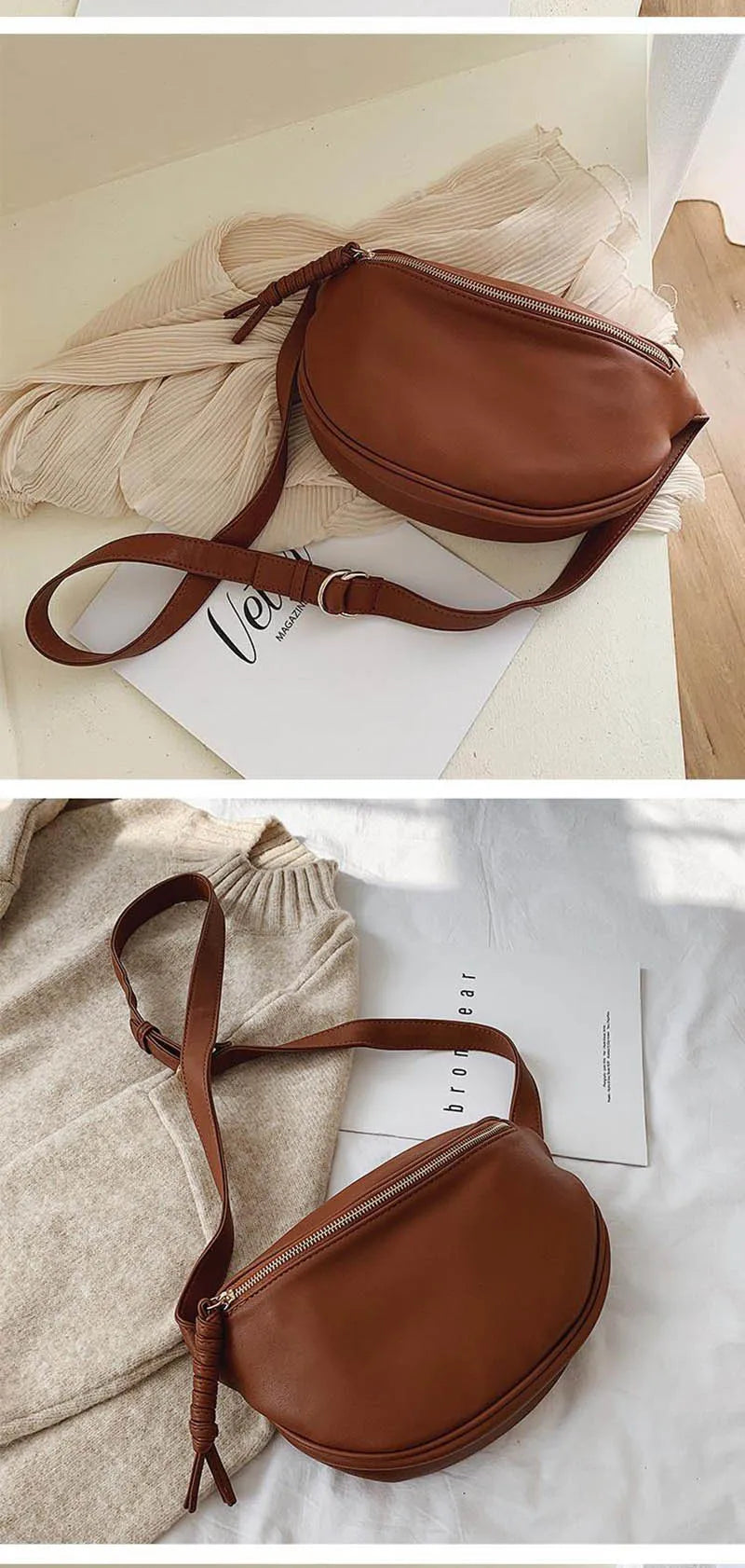 Fashion Simple Chest Pack | High-Quality PU Leather Fanny Bag for Women | Designer Waist Bag & Phone Purse | Versatile Female Shoulder Crossbody Bag (Model M02) Luxegan