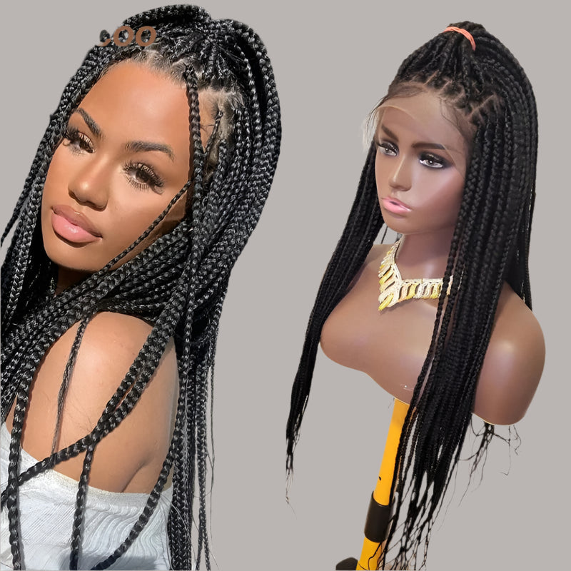 Knotless Box Braids Full Lace Wig | Cornrow Accents | Synthetic Braids | Black Women Luxegan