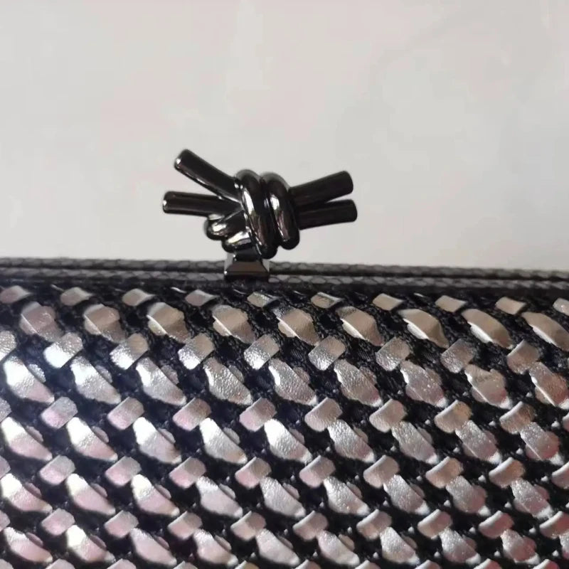 Woven Contrast Color Evening Clutch | Sophisticated Microfiber Thread Braid Handbag | Elegant Classic Chain Small Square Bag | "Dignified" Hard-Shell Woven Purse for Formal Party Styling Luxegan