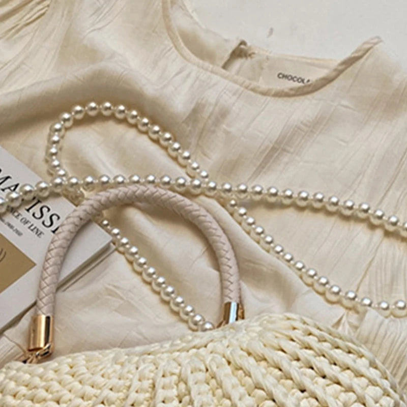 Cotton Hand-Woven Shell Bag | Luxury Pearl Chain Messenger Bag Luxegan