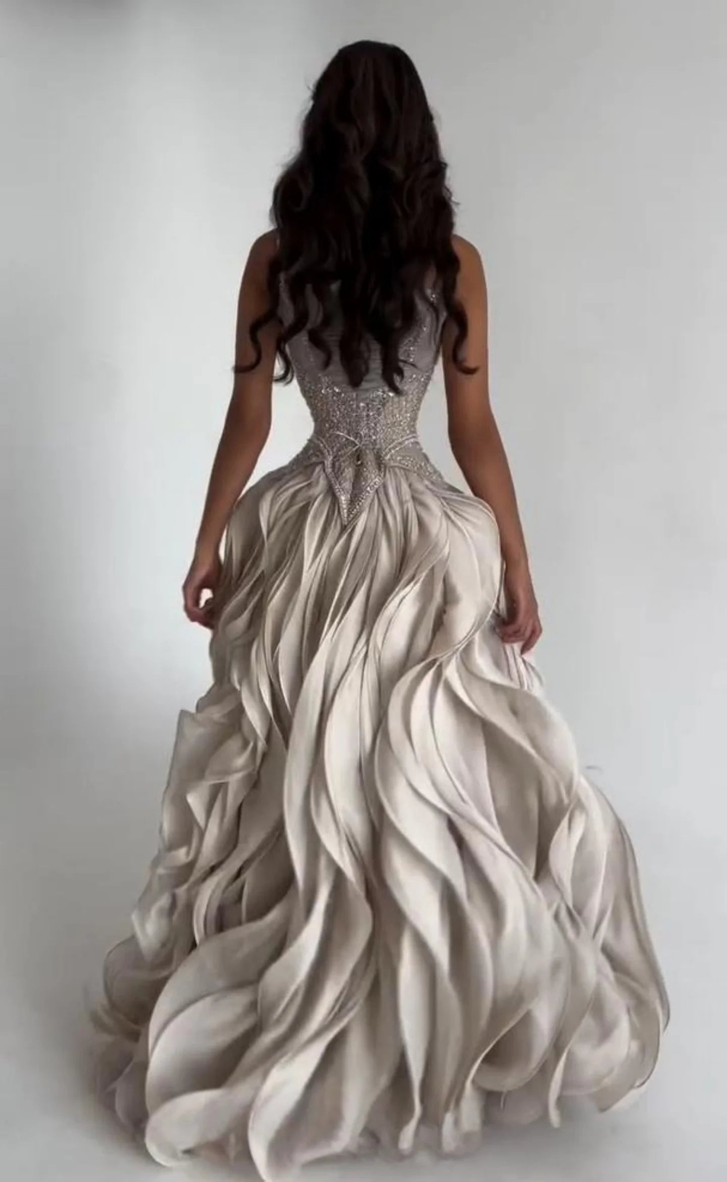 MisShow Elegant Sling Evening Dresses Square Collar Beaded Strap Layered Ruffled High Slit Prom Dress Customized Formal Vestidos