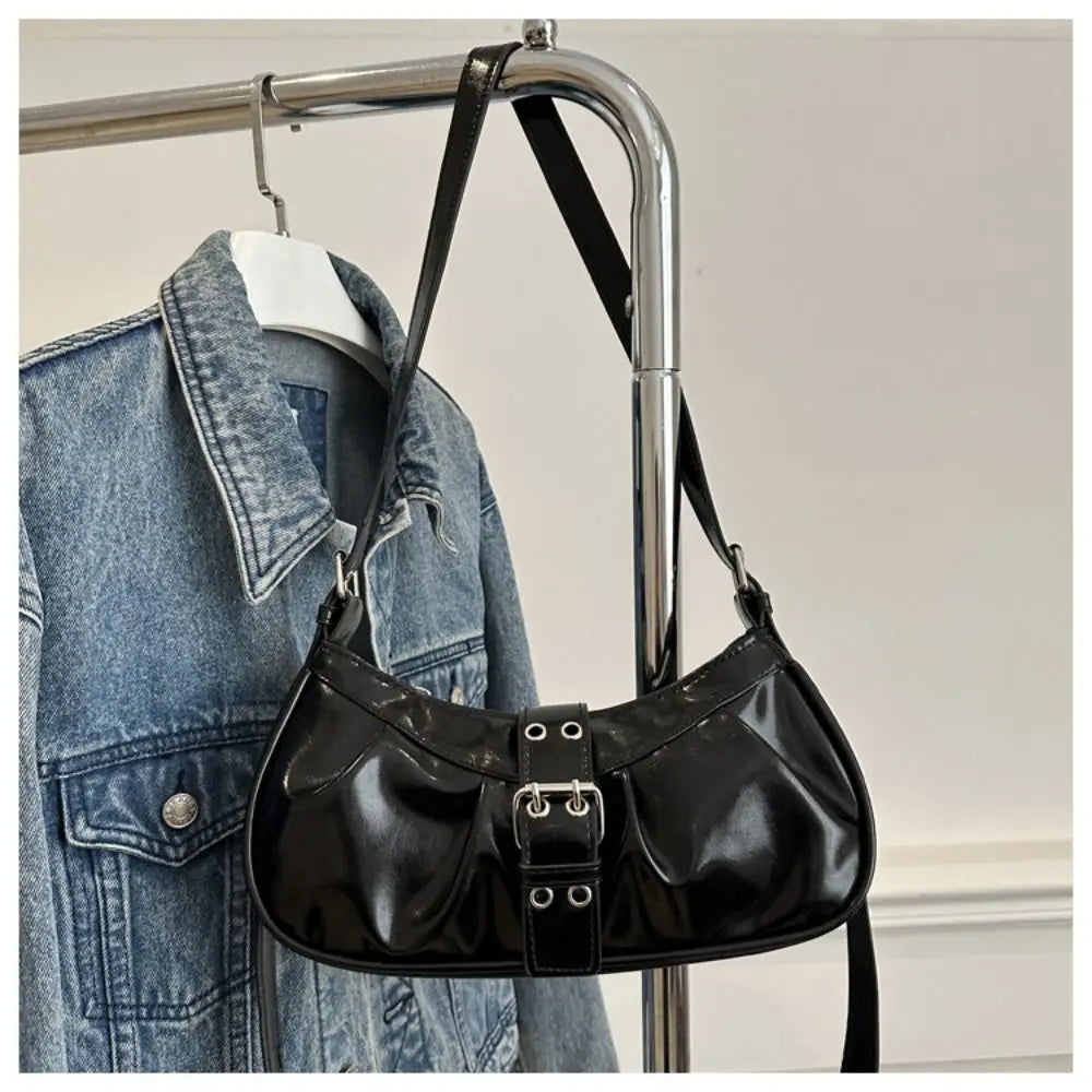 Gothic Y2K Buckle Armpit Bag | Retro Square PU Leather Crossbody Luxegan